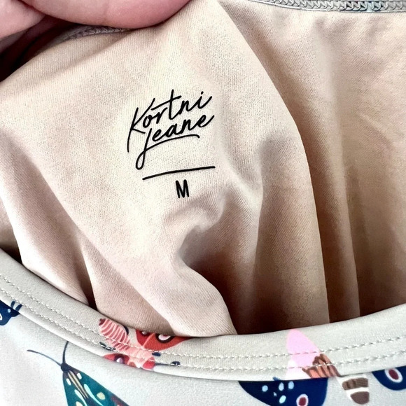 Kortni Jeane Taupe Moth Pattern Ruffle Strap Swim Tank Mix & Match Medium - Picture 7 of 8